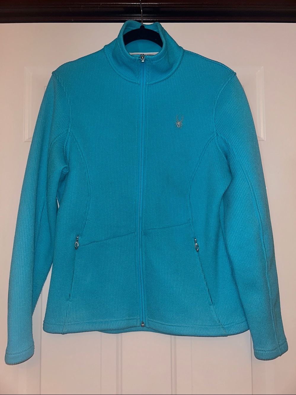 Spyder Endure Athletic Full Zip Fitted Jacket L Blue Like New Textured Fleece